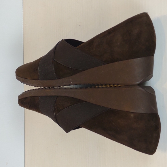 Munro American Zena Brwn Suede Slip-On Walking Wedge Black Elastic Crossing Gore - Picture 8 of 16